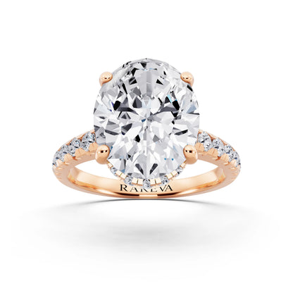 18 KT Rose Gold Oval Cut Diamond Ring with Hidden Halo - front view