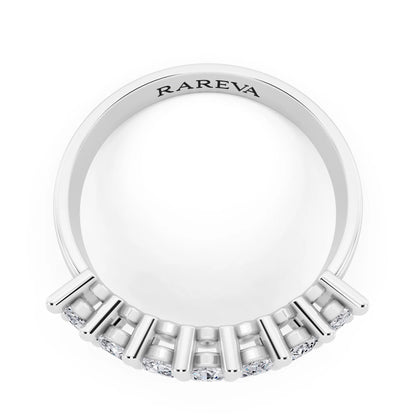 Silver Seven Stone Marquise Cut Diamond Half Eternity Wedding Band - 1.8mm - Top