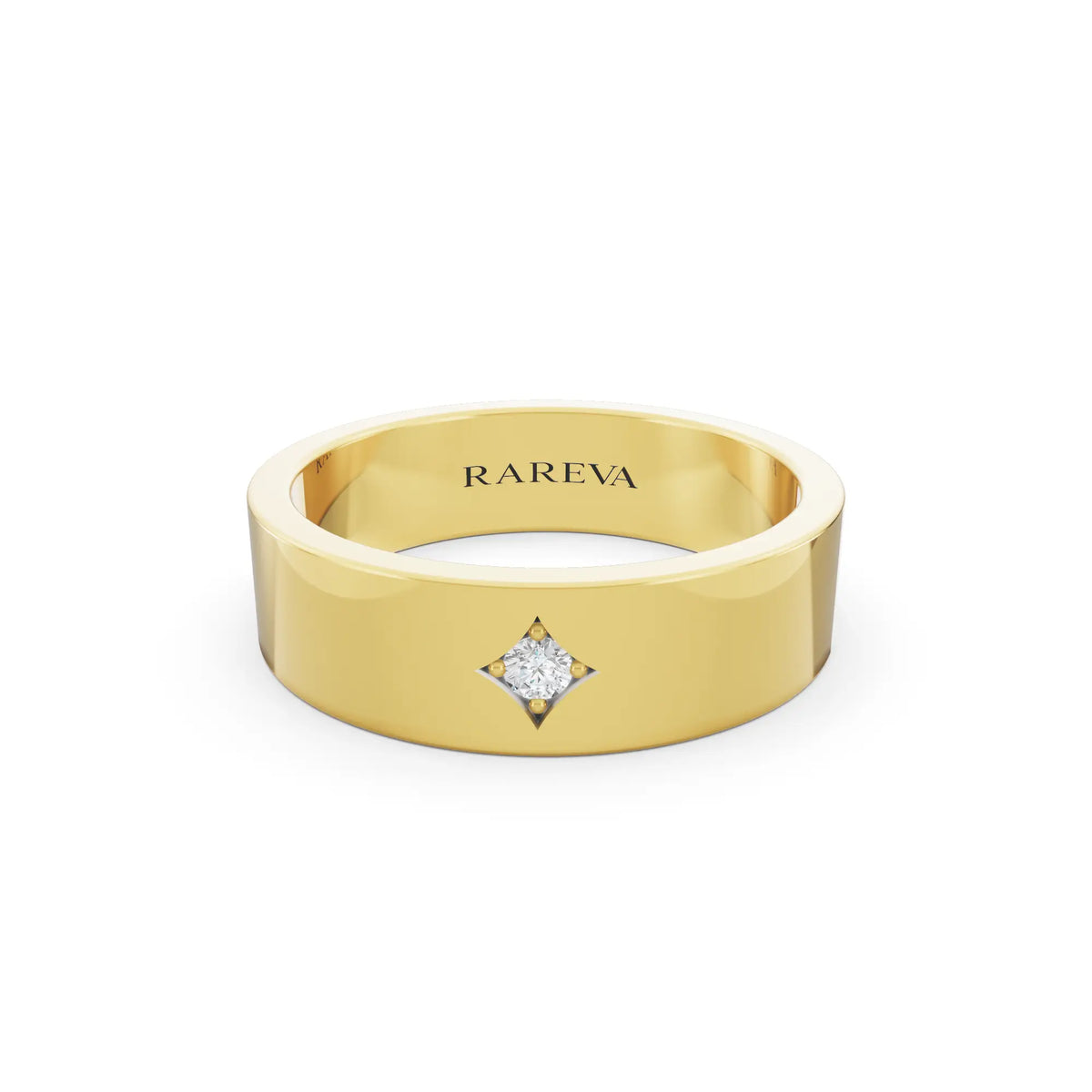 10K Yellow Gold Men's Round Cut Diamond Star Set Solitaire Band - 5.5mm - Front