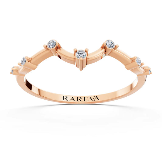 14K Rose Gold Round Cut Diamond Scattered Curve Curved Band - 1.5mm - Front
