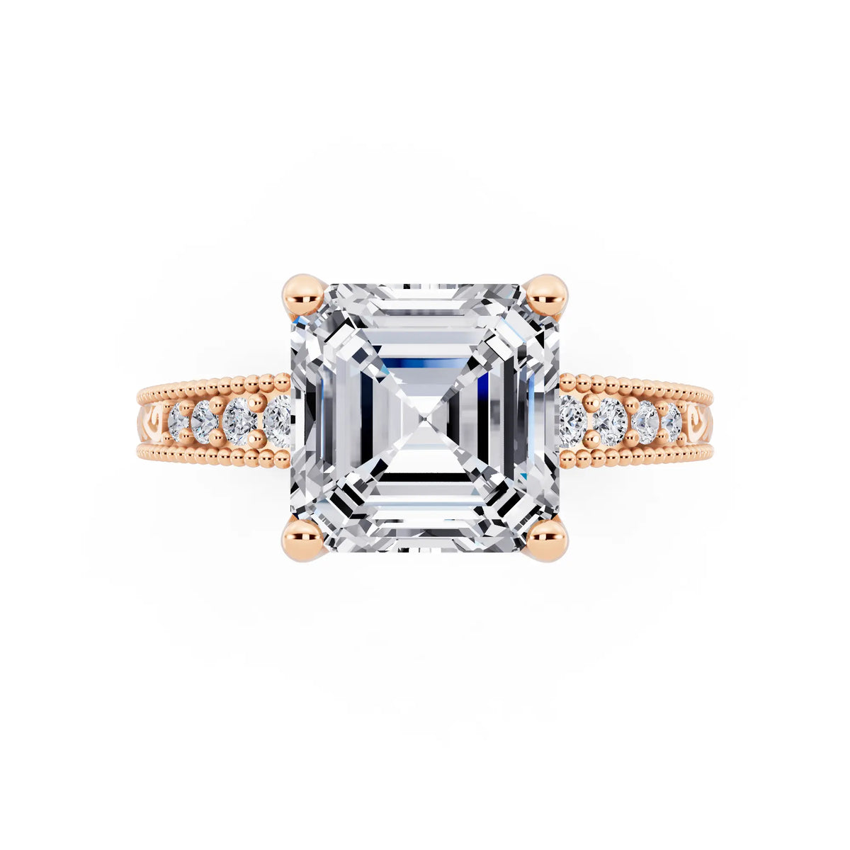 14 KT Rose Gold Asscher Cut Diamond Vintage - top angle