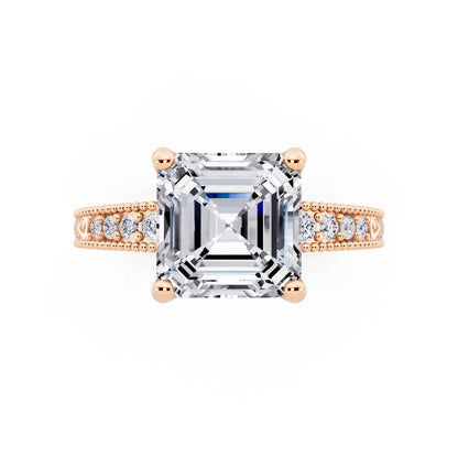 14 KT Rose Gold Asscher Cut Diamond Vintage - top angle