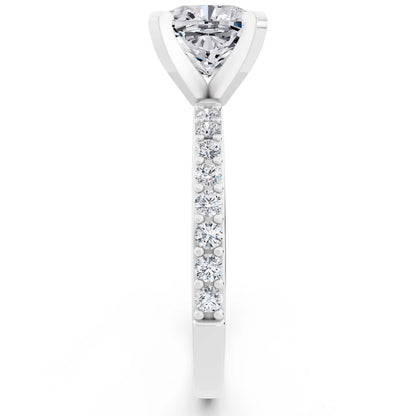 Platinum Cushion Cut Diamond Solitaire Ring with Pave Shank - side view