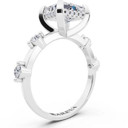 18 KT White Gold Princess Cut Diamond Solitaire Ring with Floating Diamond Accents - top view