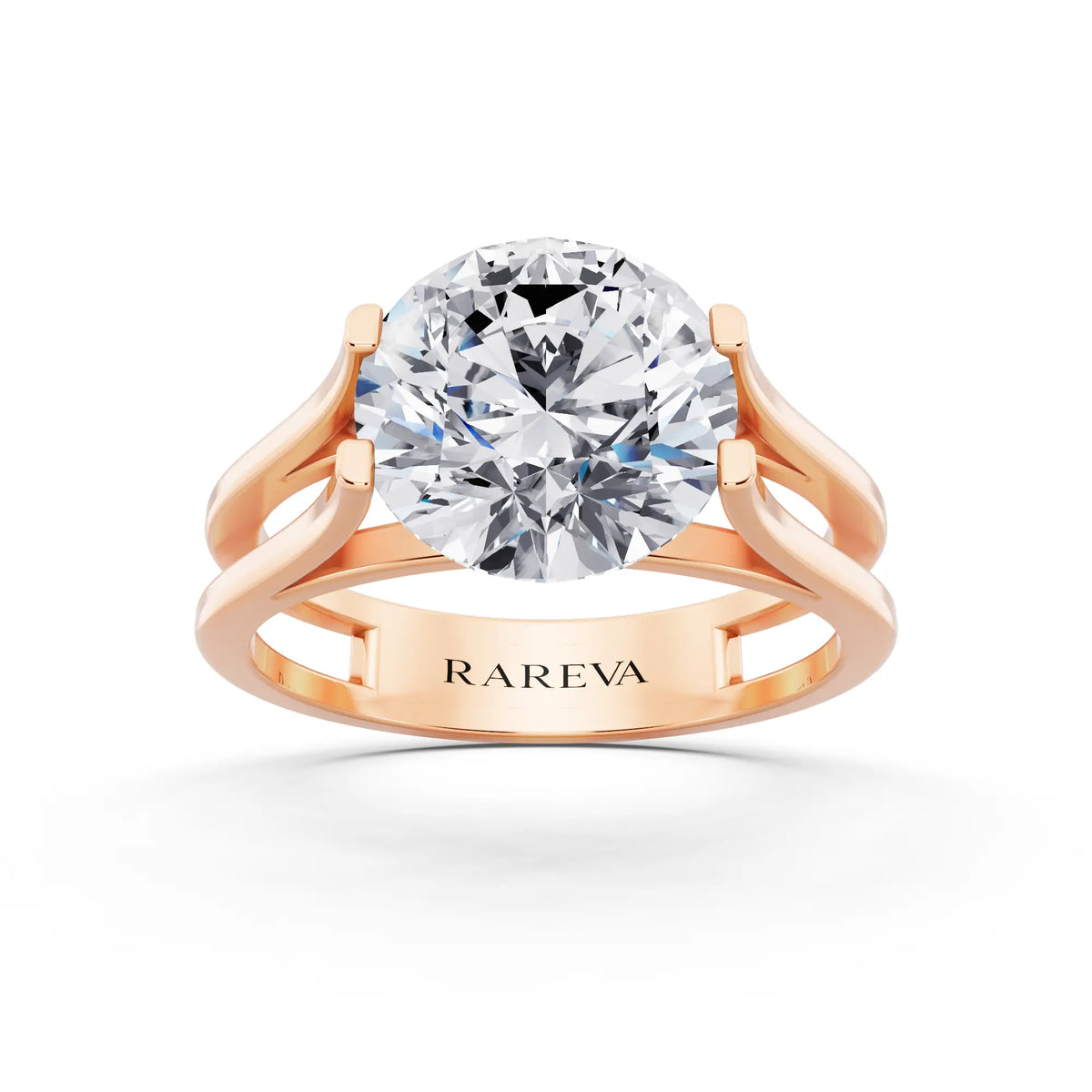 18 KT Rose Gold Round Cut Diamond Solitaire Ring with Open Split Band - Front