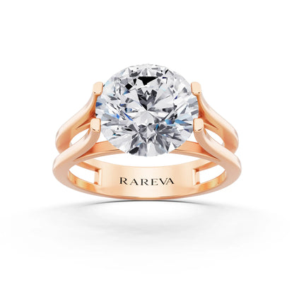 18 KT Rose Gold Round Cut Diamond Solitaire Ring with Open Split Band - Front