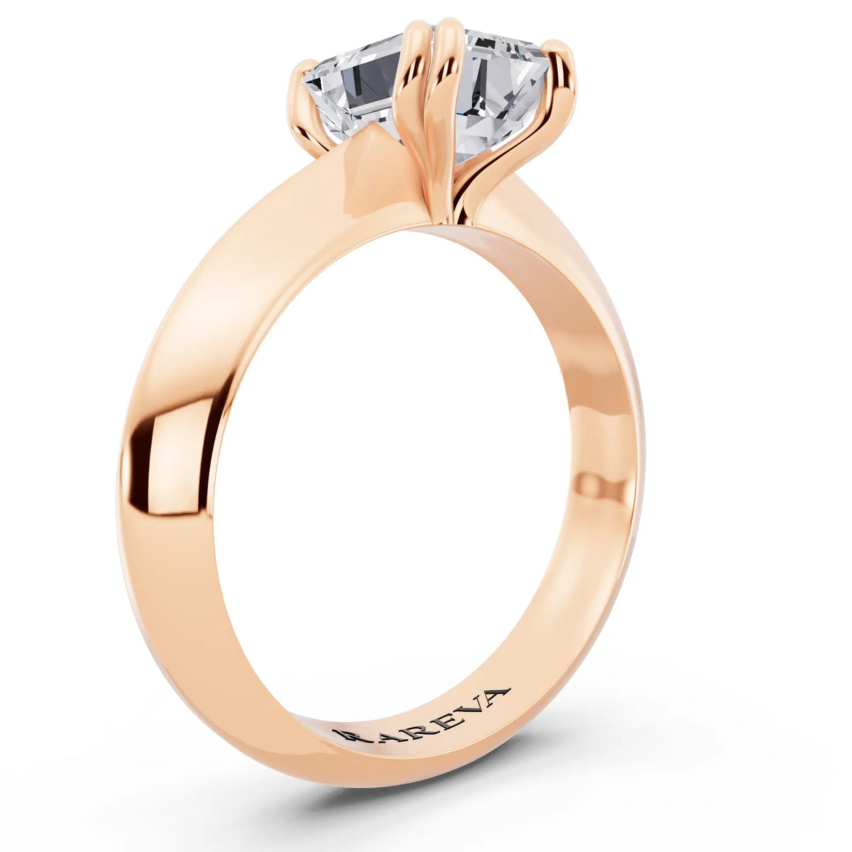 14 KT Rose Gold Emerald Cut Diamond Solitaire Ring with Knife Edge Band - top view