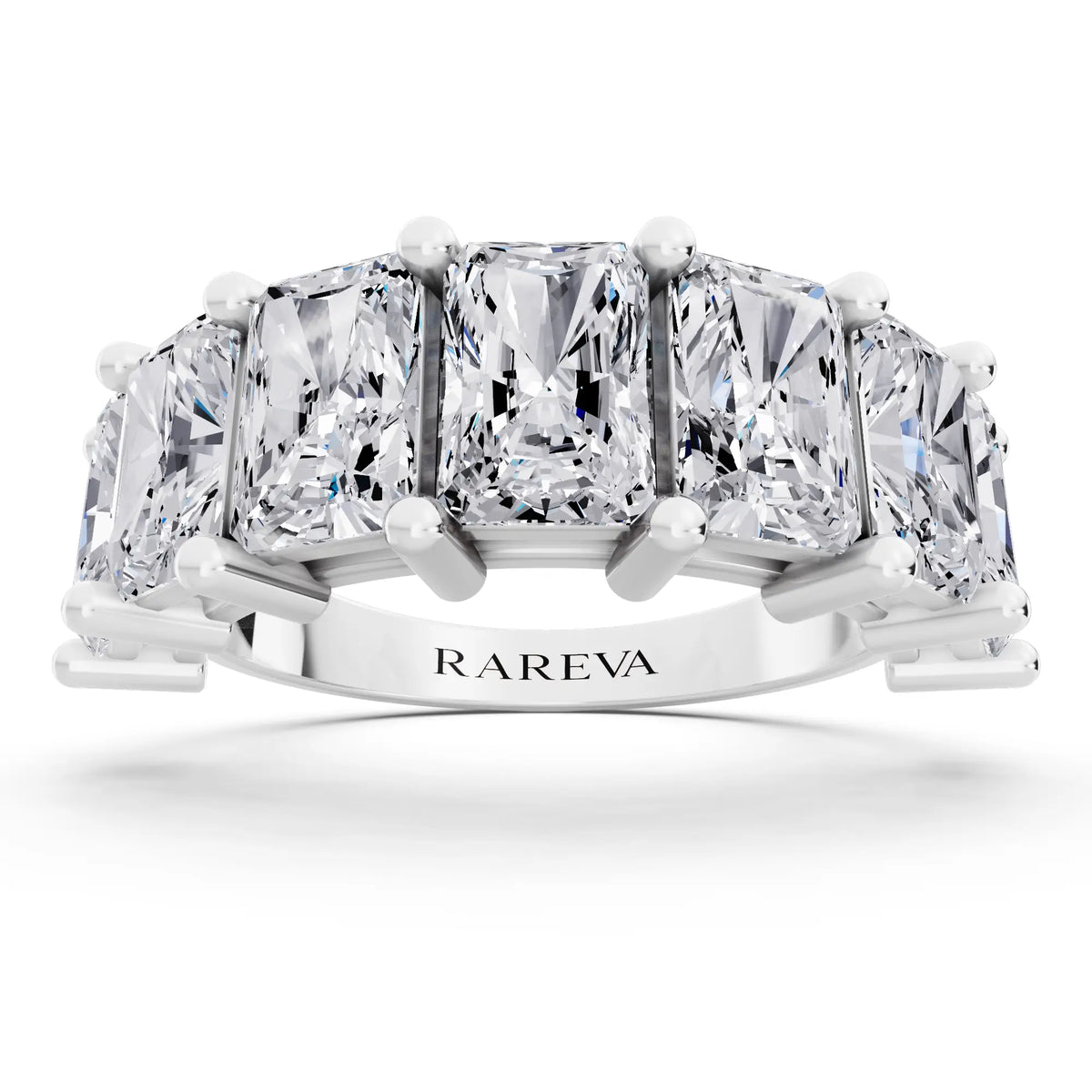 14K White Gold Seven Stone Radiant Cut Diamond Half Eternity Wedding Band - 2.6mm - Front