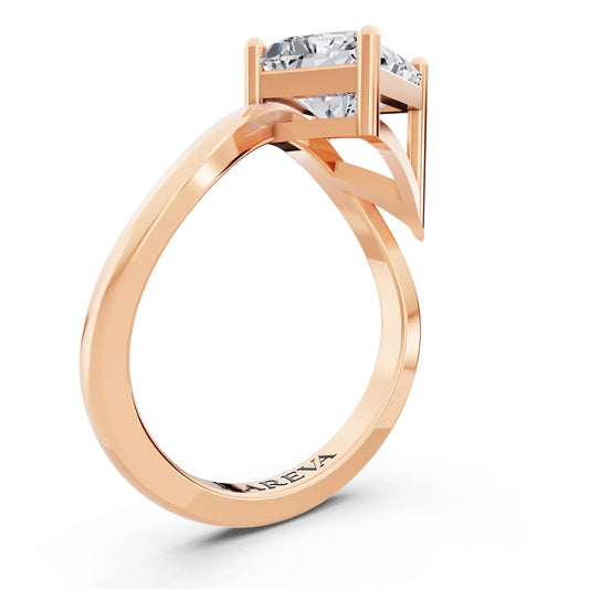 18 KT Rose Gold Radiant Cut Diamond Solitaire Ring with Bypass Band - Top view