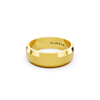 10K Yellow Gold Men's Beveled Edge Wedding Band - 6mm - Close up