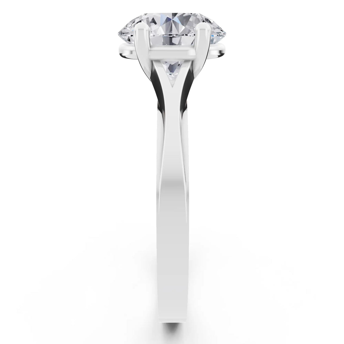 14 KT White Gold Round Cut Diamond Solitaire Ring with Split Shank - Side view