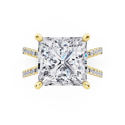 14 KT Yellow Gold Princess Cut Diamond Ring with Twisted Split Shank - top angle