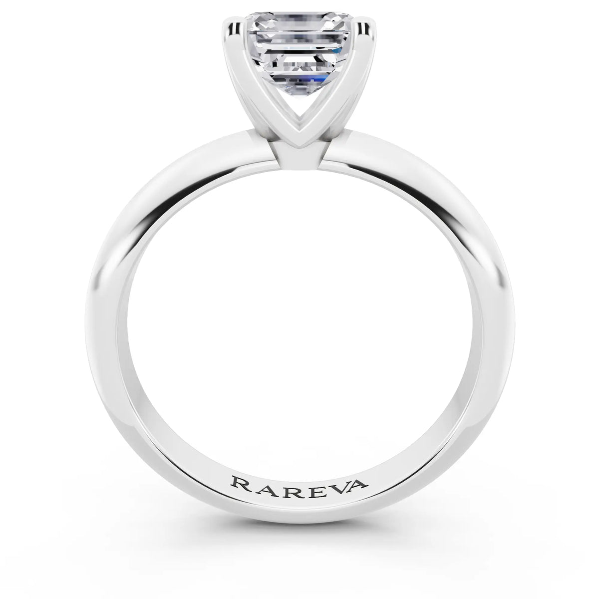 14 KT White Gold Asscher Cut Diamond Classic Solitaire Ring - through finger
