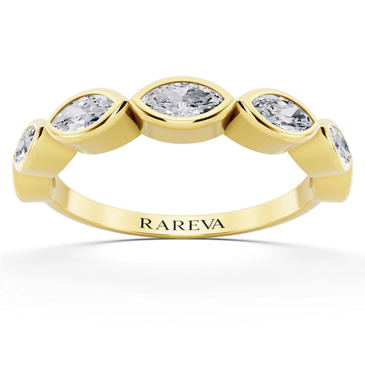 14K Yellow Gold Seven Stone Marquise Cut Bezel Set Diamond Half Eternity Wedding Band - 2mm - Front