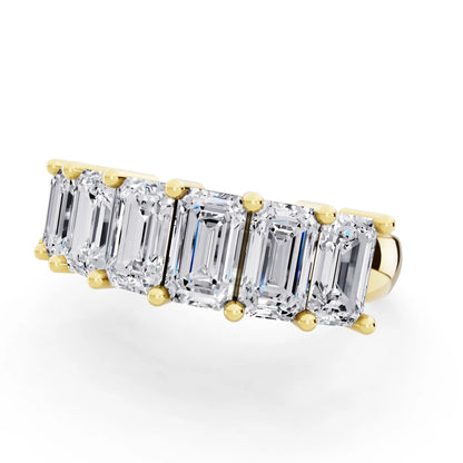14K Yellow Gold Seven Stone Emerald Cut Diamond Half Eternity Wedding Band - 2.2mm - Close up