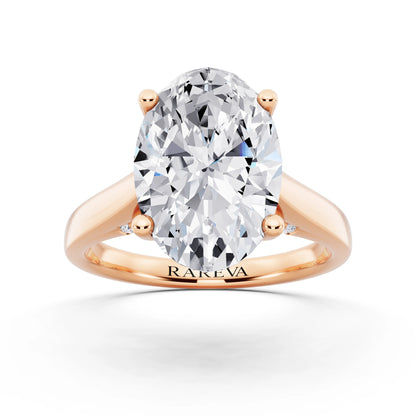 18 KT Rose Gold Oval Cut Diamond Solitaire Ring with Hidden Accent - front view