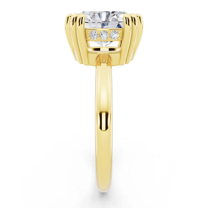 18 KT Yellow Gold Oval Cut Diamond Solitaire Ring with Hidden Accent Basket - side view