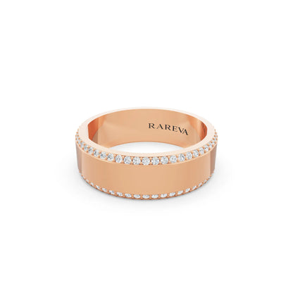 14K Rose Gold Men's Round Cut Diamond Pave Edge Eternity Band - 6mm - Close up