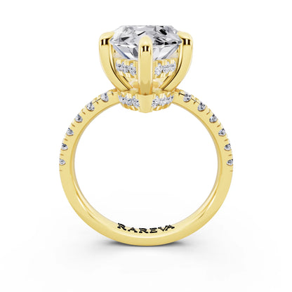 14 KT Yellow Gold Marquise Cut Diamond Hidden Halo Tiger Prong Pave Band Ring - through finger