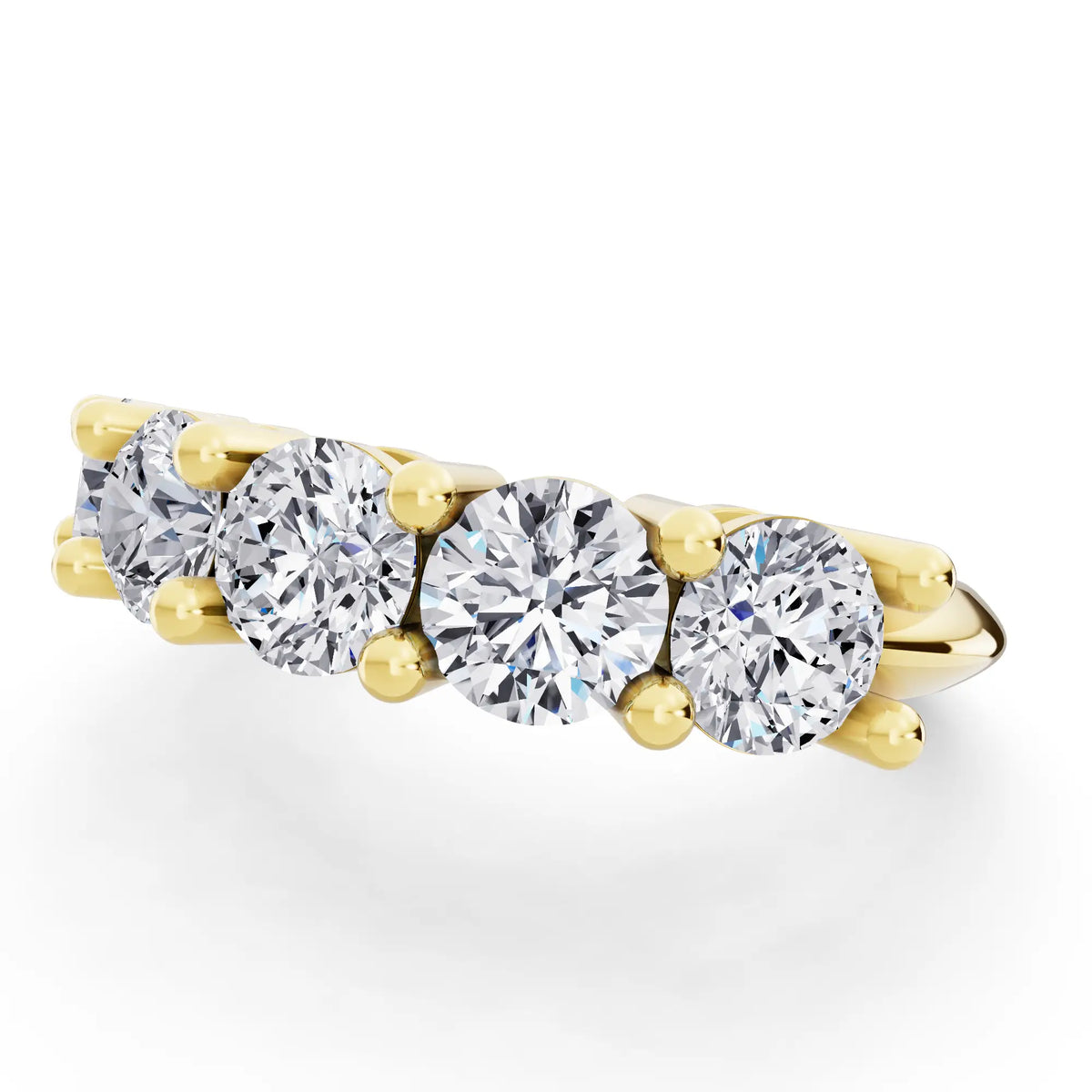 10K Yellow Gold Five Stone Round Cut Diamond Half Eternity Wedding Band - 2.7mm - Close up