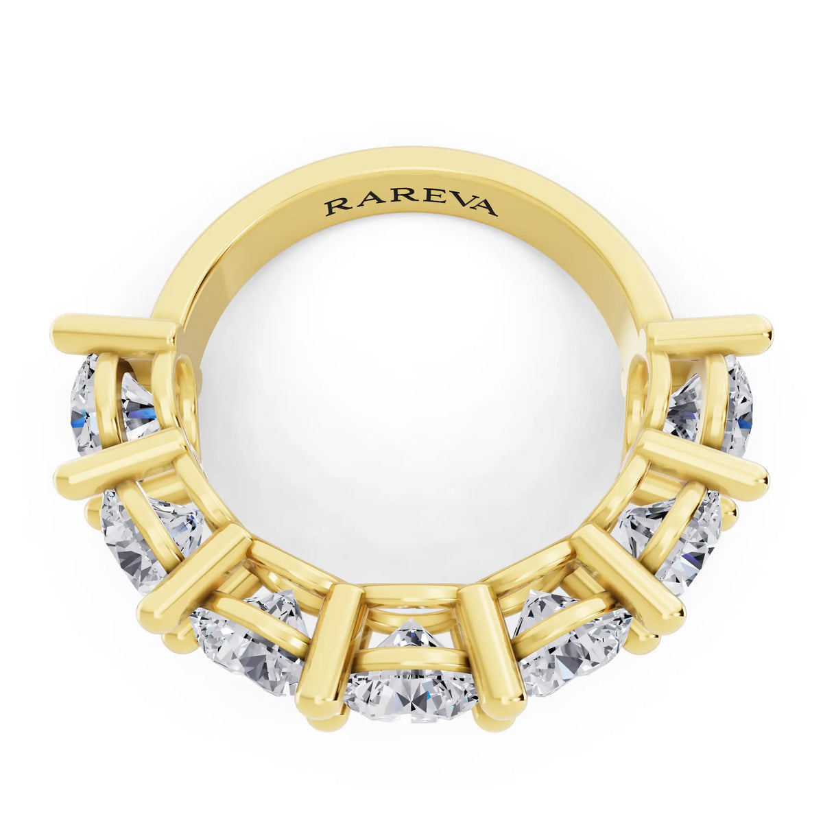 14K Yellow Gold Seven Stone Round Cut Diamond Half Eternity Wedding Band - 2.8mm - Top