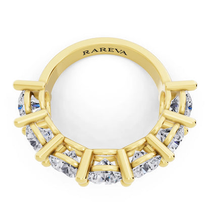 14K Yellow Gold Seven Stone Round Cut Diamond Half Eternity Wedding Band - 2.8mm - Top