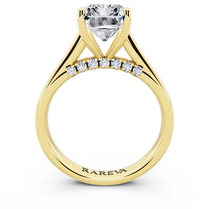 14 KT Yellow Gold Radiant Cut Diamond Solitaire Ring with Hidden Accent - through finger