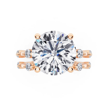 18 KT Rose Gold Round Cut Diamond Ring with Floating Accent Band - top angle