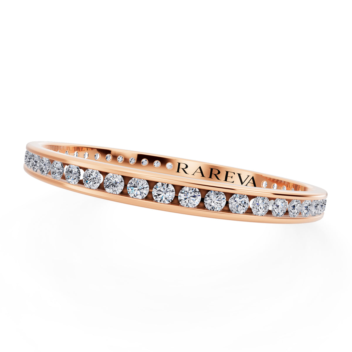14K Rose Gold Round Cut Diamond Channel Set Eternity Band - 2mm - Close up
