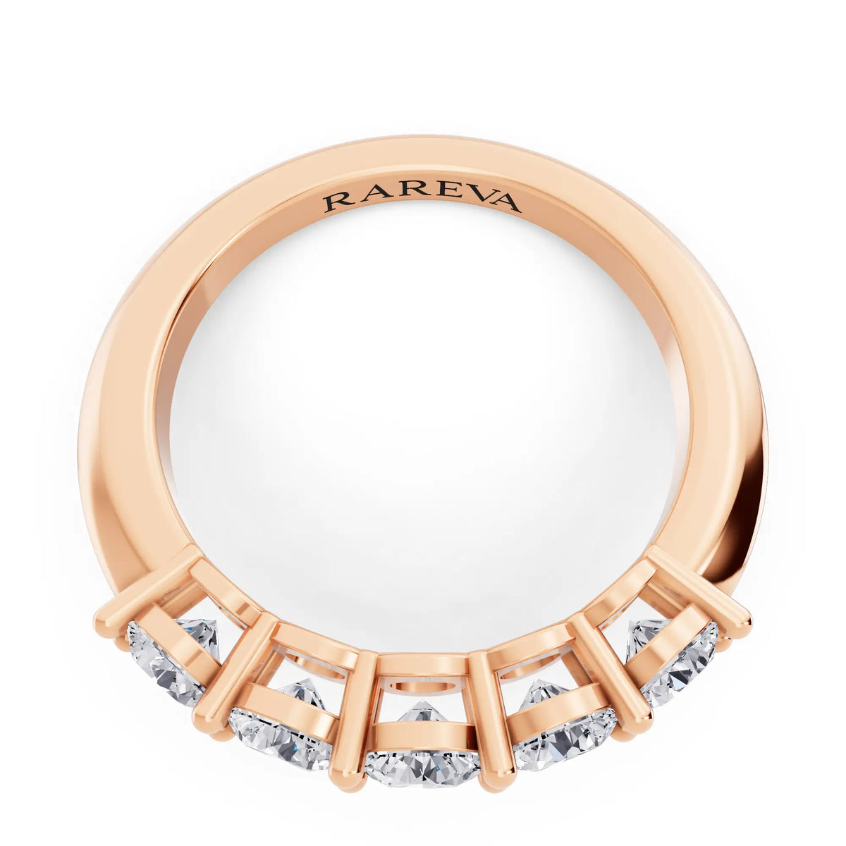 14K Rose Gold Five Stone Round Cut Diamond Half Eternity Wedding Band - 2.5mm - Top