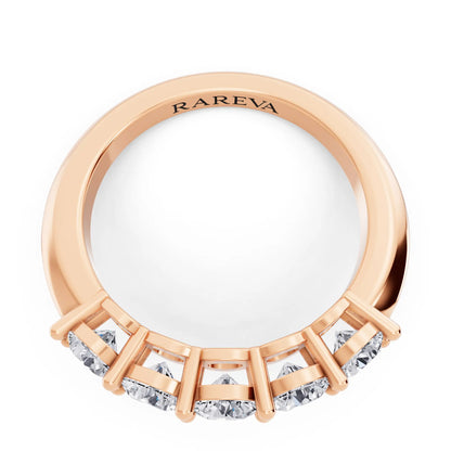 14K Rose Gold Five Stone Round Cut Diamond Half Eternity Wedding Band - 2.5mm - Top