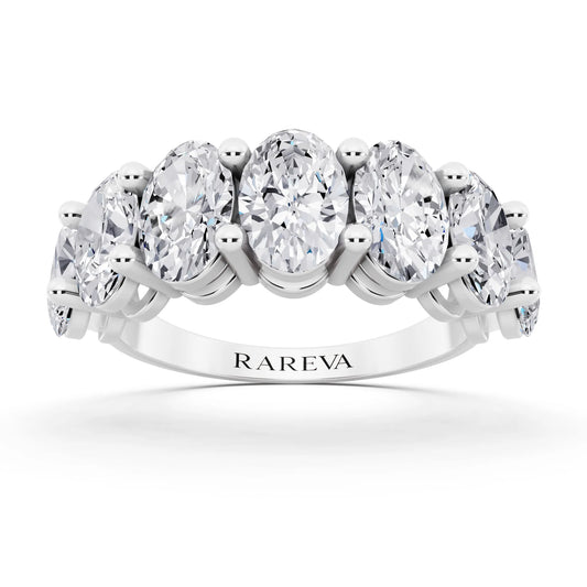 Silver Seven Stone Oval Cut Diamond Half Eternity Wedding Band - 2.6mm - Front