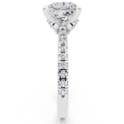 14 KT White Gold Princess Cut Diamond Solitaire Ring with Marquise Collar - side view