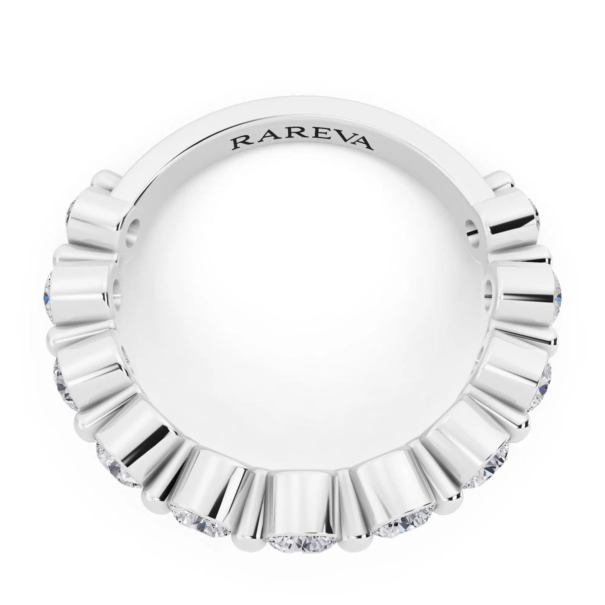 14K White Gold Round Cut Diamond Half Sculpted Prong Eternity Band - 2.3mm - Top