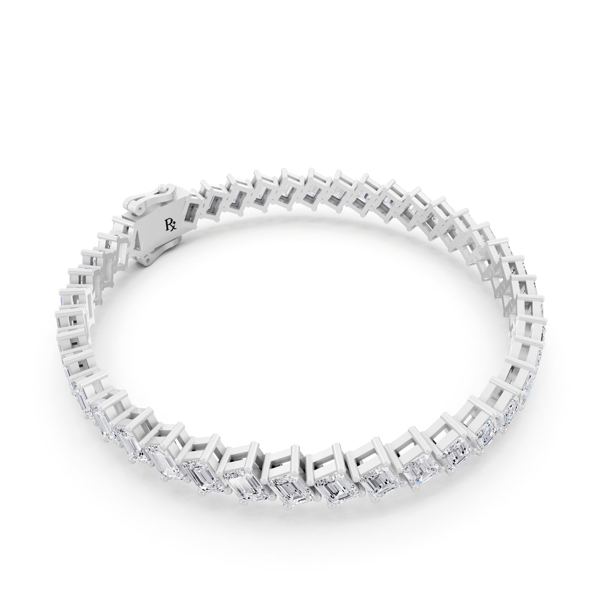 10K White Gold Angled Emerald Cut Diamond Tennis Bracelet - Left