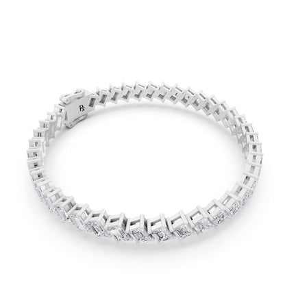 10K White Gold Angled Emerald Cut Diamond Tennis Bracelet - Left