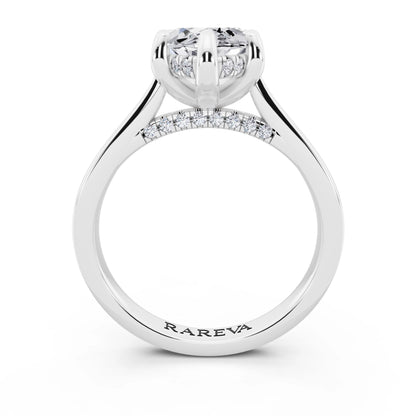 18 KT White Gold Marquise Cut Diamond Solitaire Ring with Cathedral Band - through finger