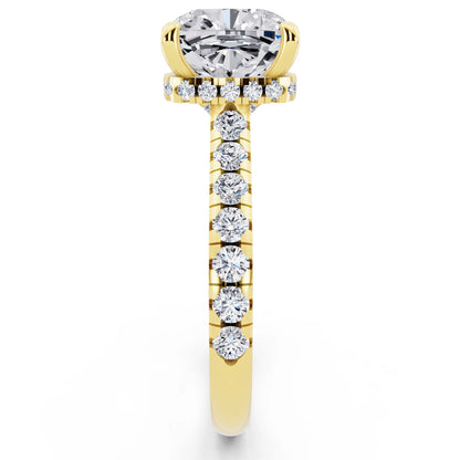 18 KT Yellow Gold Cushion Cut Diamond Ring with Hidden Halo - side view