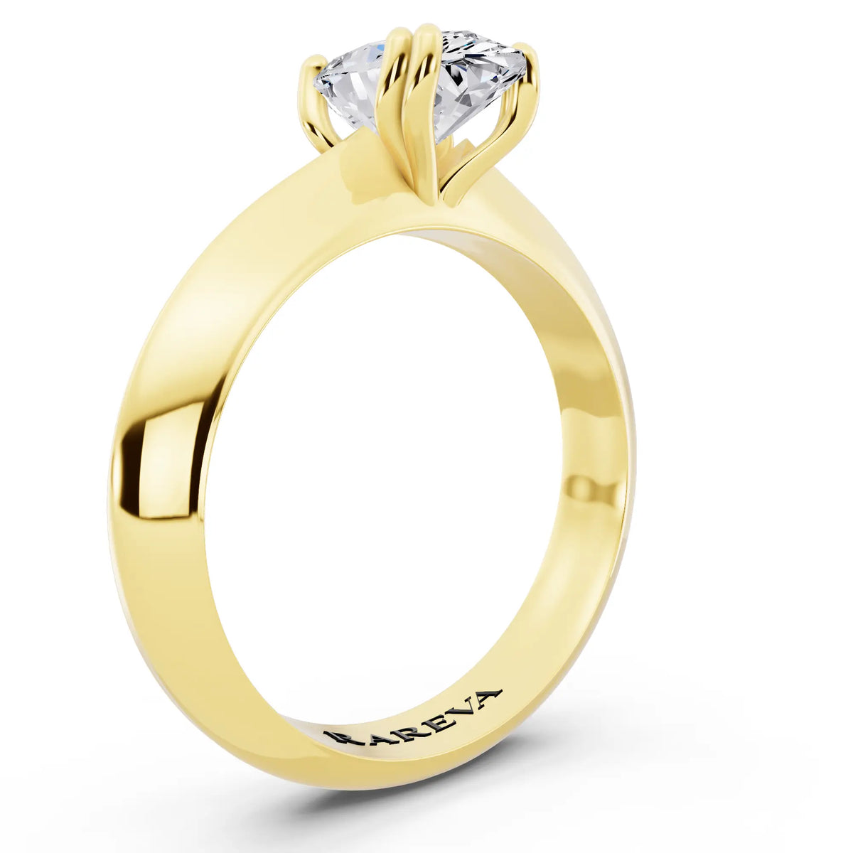 18 KT Yellow Gold Pear Cut Diamond Solitaire Ring with Knife Edge Band - top view