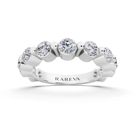 Platinum Round Cut Diamond Half Sculpted Prong Eternity Band - 2.7mm - Front