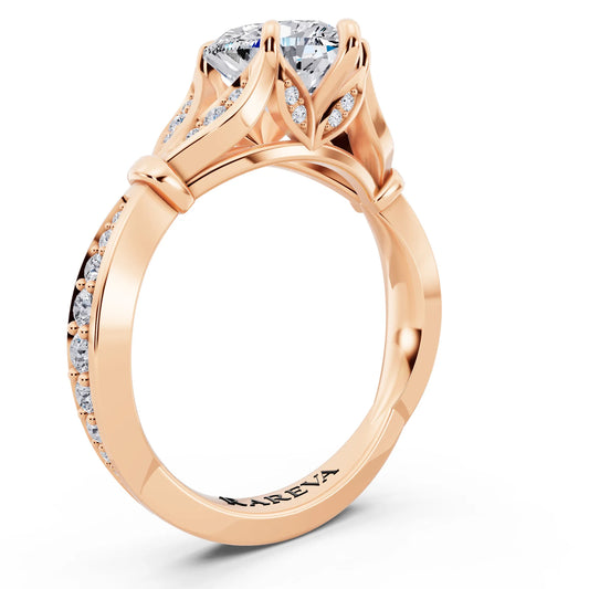 18 KT Rose Gold Heart Cut Diamond Ring with Lotus Collar - top view