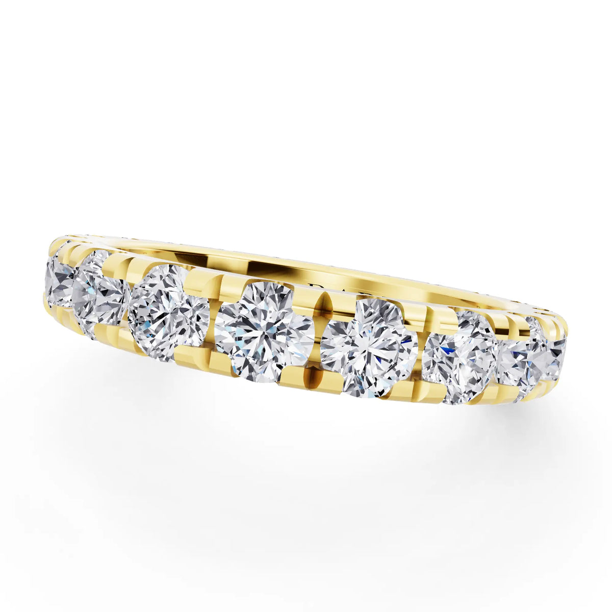10K Yellow Gold Round Cut Diamond Classic Eternity Band - 3mm - Close up