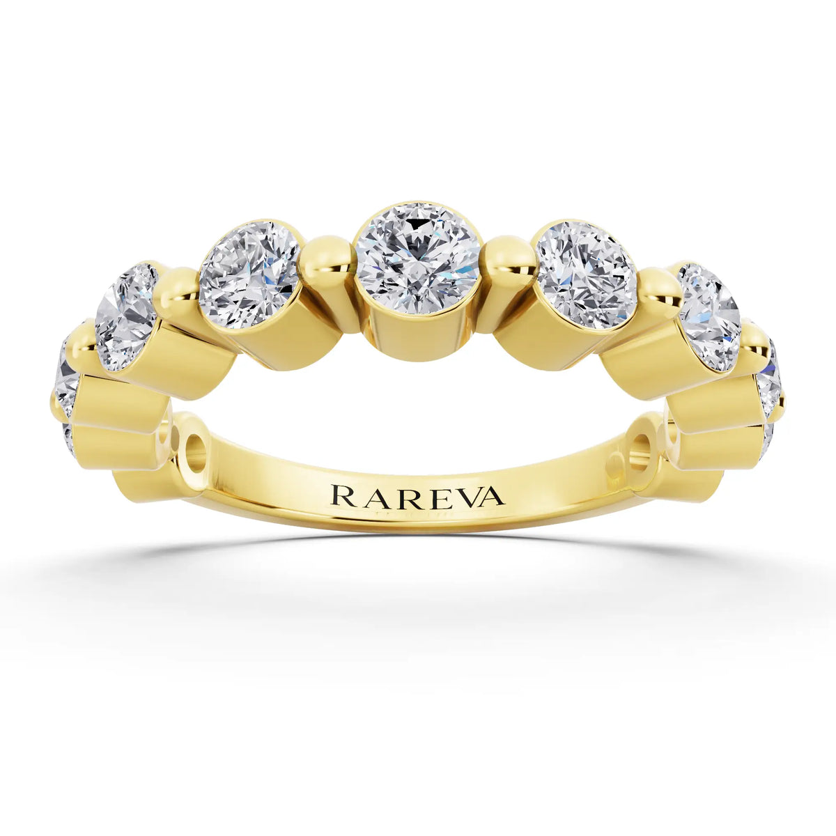 10K Yellow Gold Round Cut Diamond Half Sculpted Prong Eternity Band - 2.3mm - Front