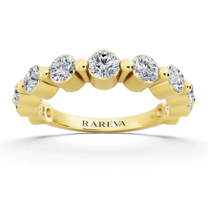 10K Yellow Gold Round Cut Diamond Half Sculpted Prong Eternity Band - 2.3mm - Front