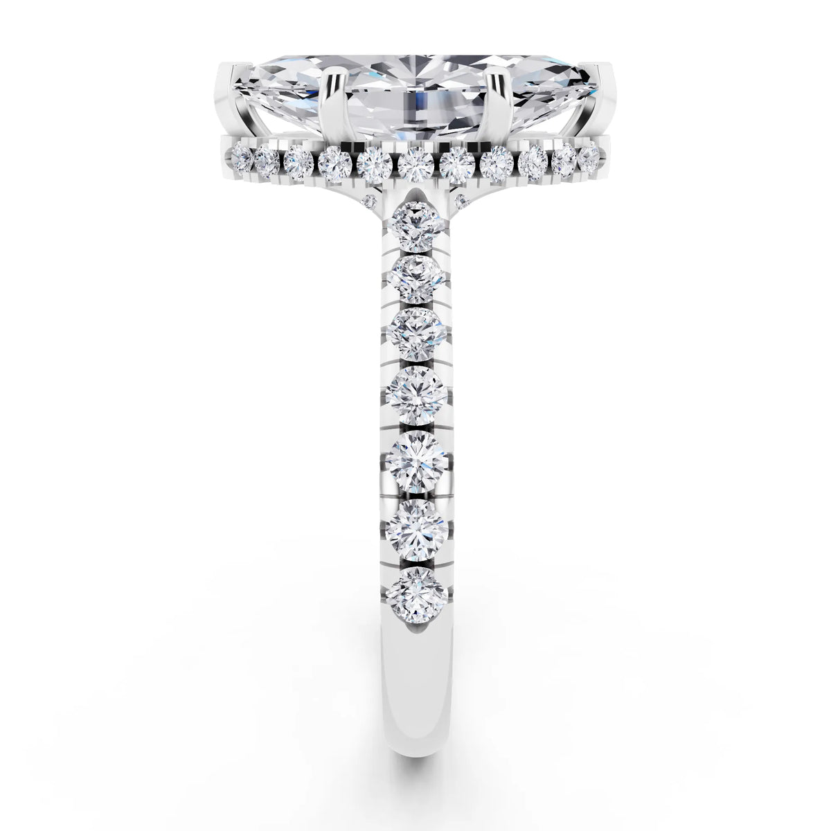 Platinum Marquise Cut Diamond Ring with Hidden Halo - side view