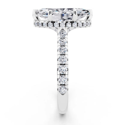 Platinum Marquise Cut Diamond Ring with Hidden Halo - side view