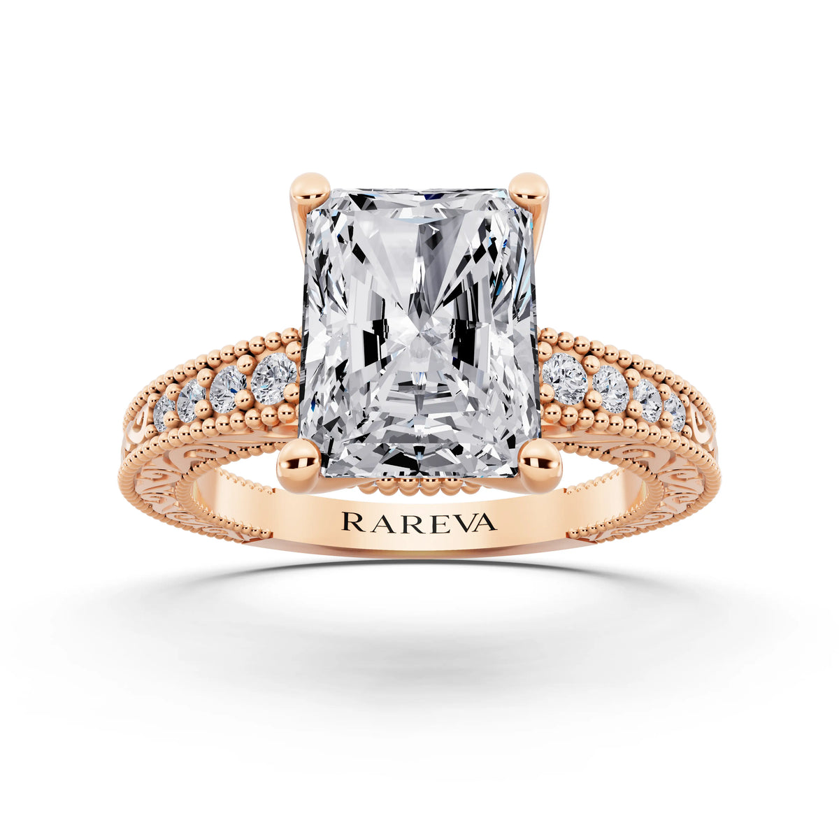14 KT Rose Gold Radiant Cut Diamond Vintage - front view