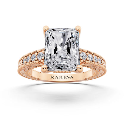 14 KT Rose Gold Radiant Cut Diamond Vintage - front view