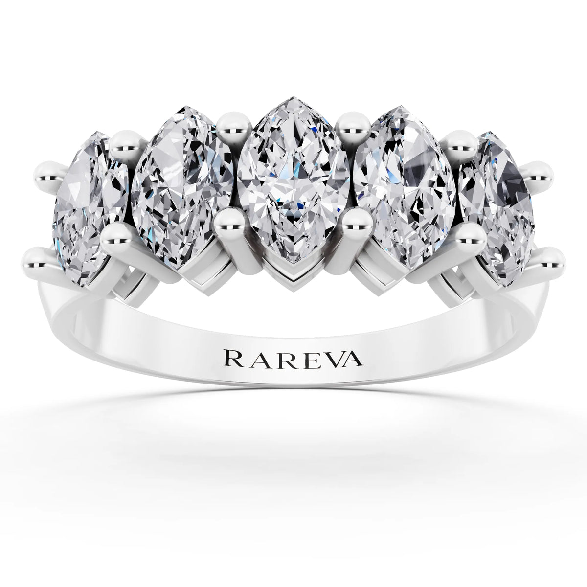 Silver Five Stone Marquise Cut Diamond Half Eternity Wedding Band - 2.5mm - Front
