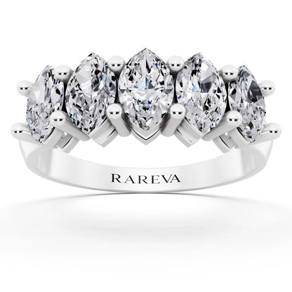 Silver Five Stone Marquise Cut Diamond Half Eternity Wedding Band - 2.5mm - Front